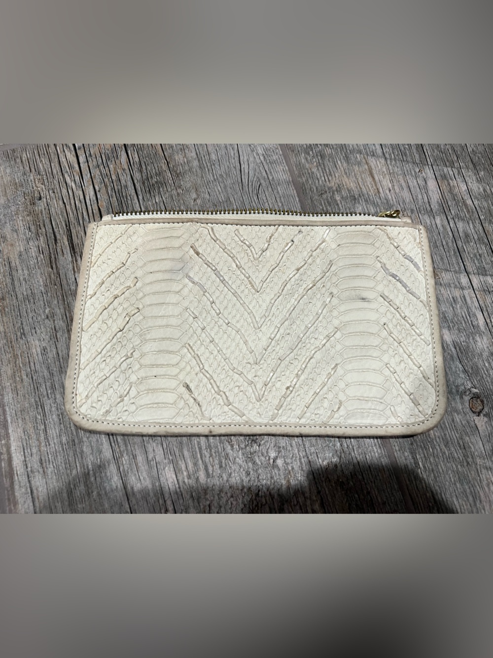 Monika Chiang Embossed Leather Top Zip Clutch Wallet Cream Snakeskin - Picture 2 of 7